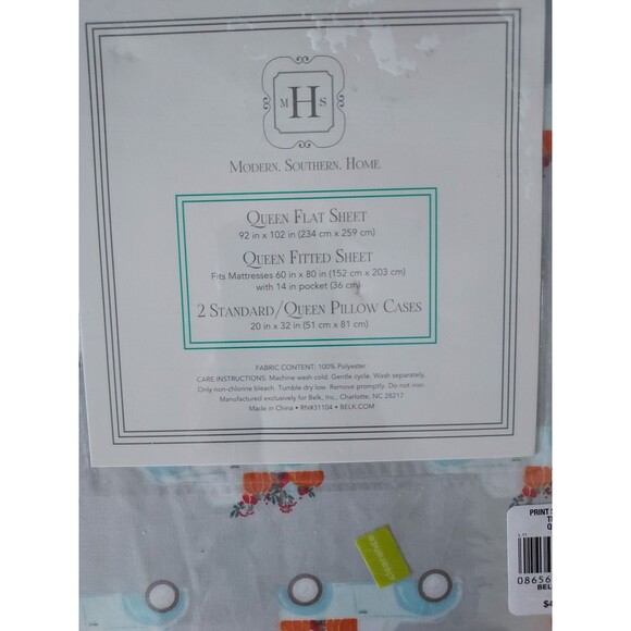 Modern Southern Home Trucks Print Microfiber Queen Size Sheet Set 4 Pieces - Picture 2 of 2